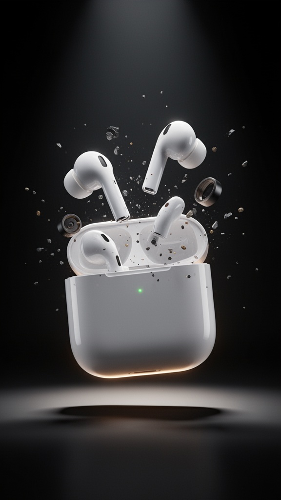 CGI exploded earbuds showcase